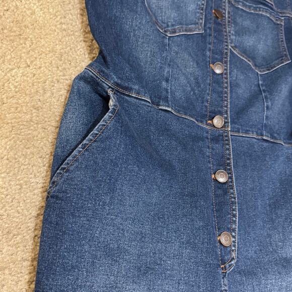 Celebrity Pink Blue Jean Denim Coveralls Jumpsuit Short Sleeve Women Size Large - Picture 7 of 7